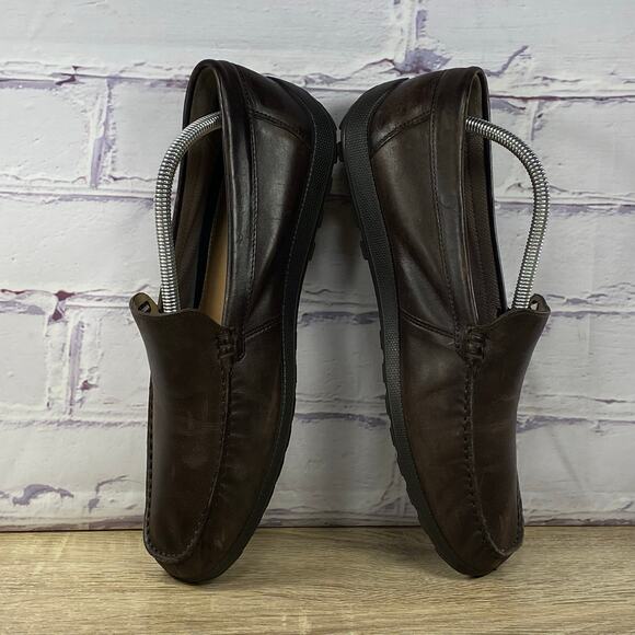 Ecco S Lite Brown Leather Driving Loafers Men\'s 42 US 8 Moc Toe Slip On Shoes
